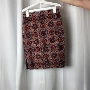 LOFT Floral Medallion Pencil Skirt in Red and Gray